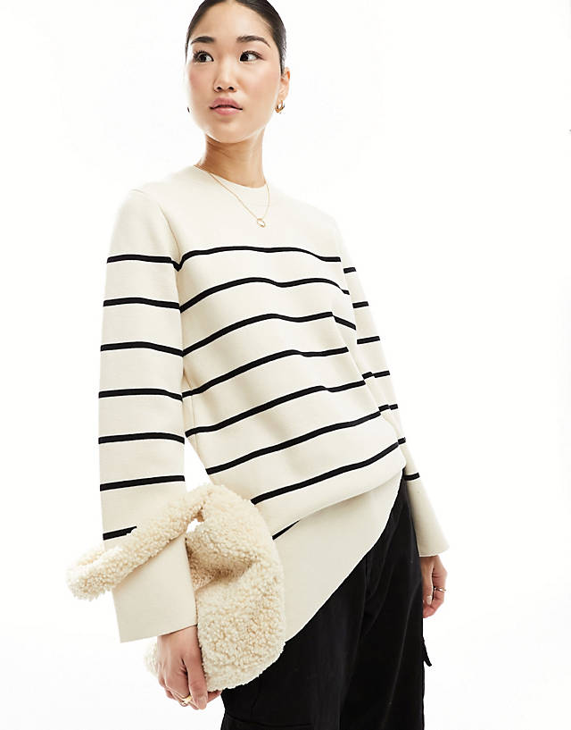 Selected - femme knitted jumper in white with black stripes
