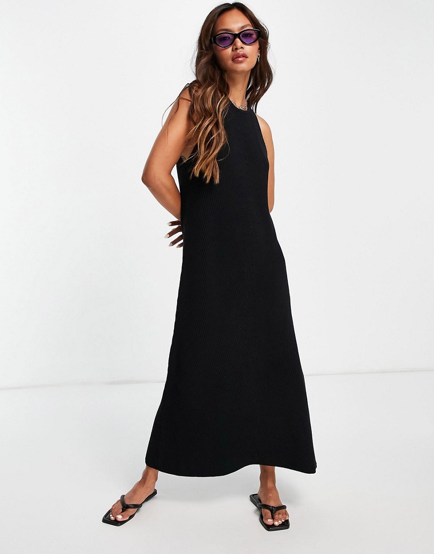 Selected Femme knitted maxi dress with racer high neck in black