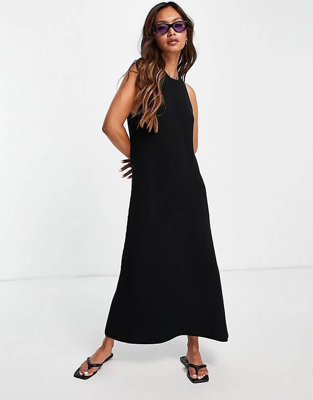 Selected - femme knitted maxi dress with racer high neck in black