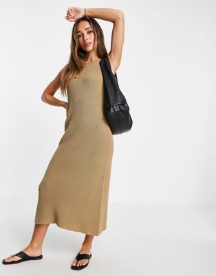 Selected Femme knitted maxi dress with racer high neck in beige