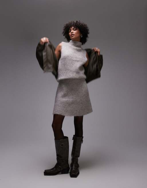 Selected Femme knitted skirt in gray