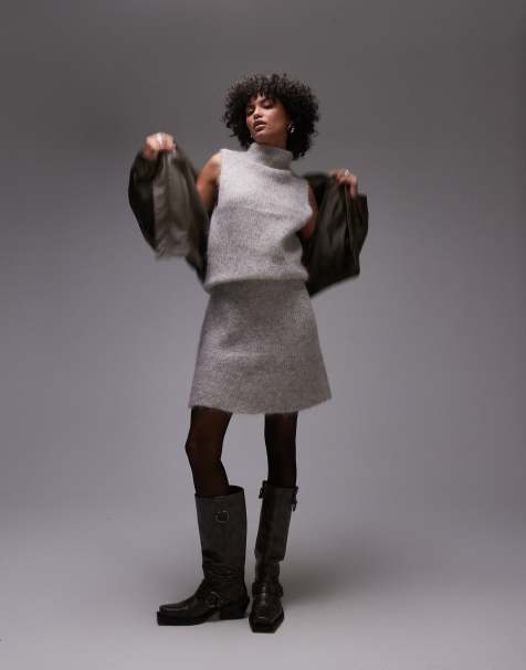 Selected Femme knitted skirt in grey - view 1