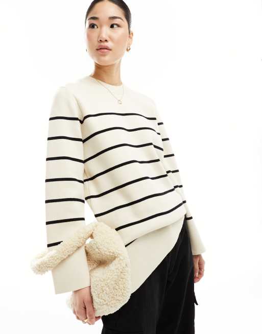 Selected Femme knitted sweater in white with black stripes