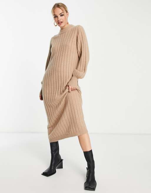 Selected Femme - Lange gebreide jurk in camel | ASOS