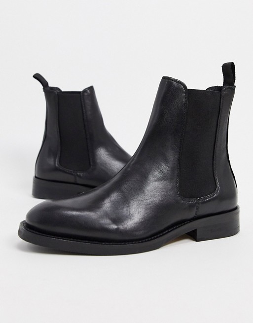 Selected Femme leather chelsea boots in black