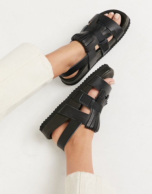 Selected Femme leather chunky sandal in black