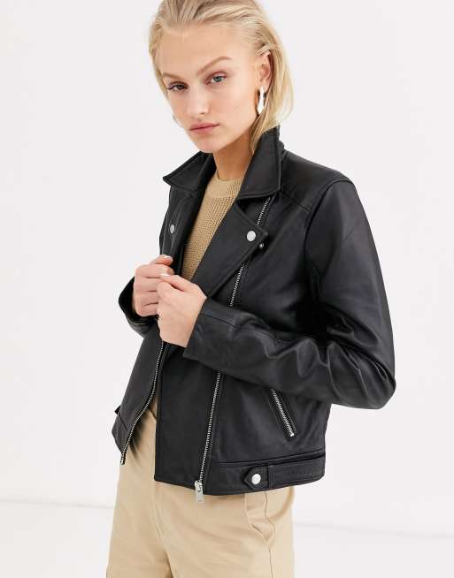 Børnecenter Outlook Vandret Selected Femme leather jacket in black | ASOS