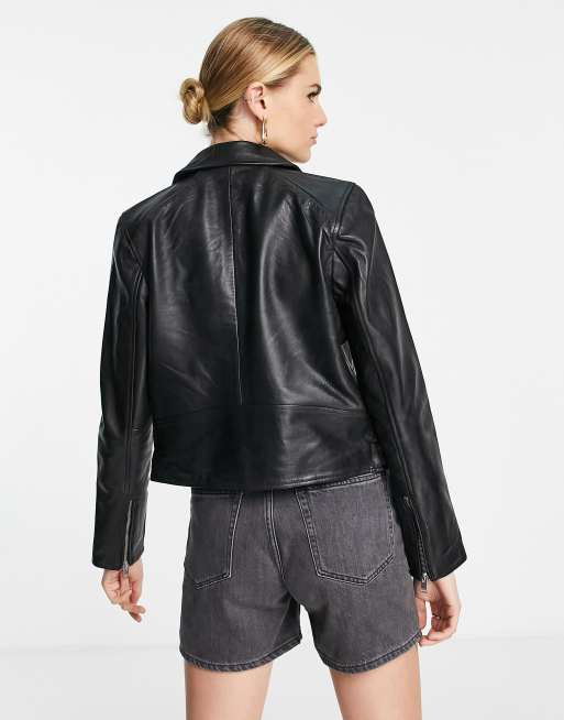 Selected Femme leather jacket in black, 2 of 4