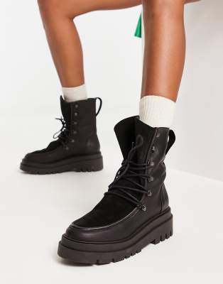 Selected Femme leather lace up boot in black