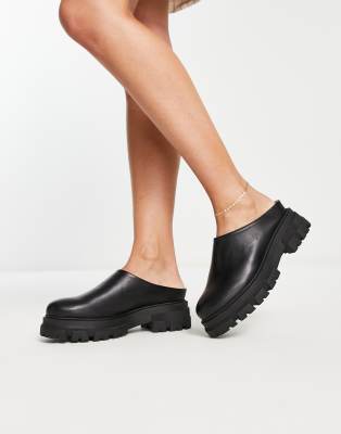 Selected Femme leather mule with chunky platform in black