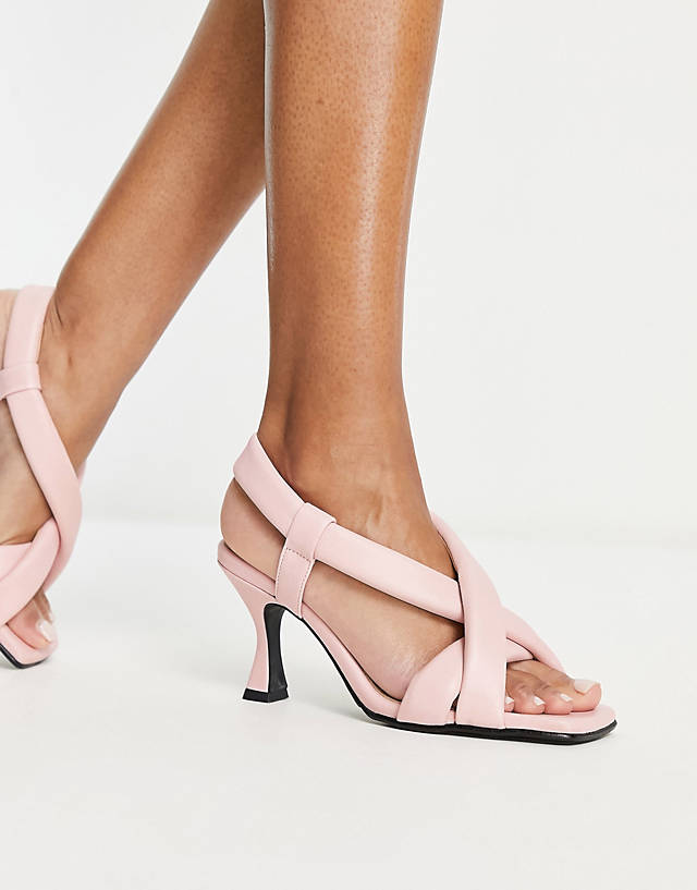 Selected - femme leather padded high heeled sandles in pink