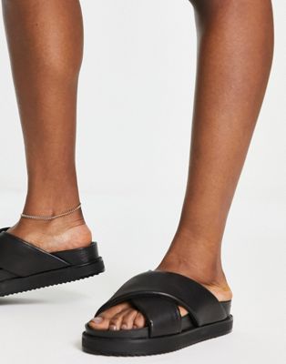 Selected Femme leather sliders in black