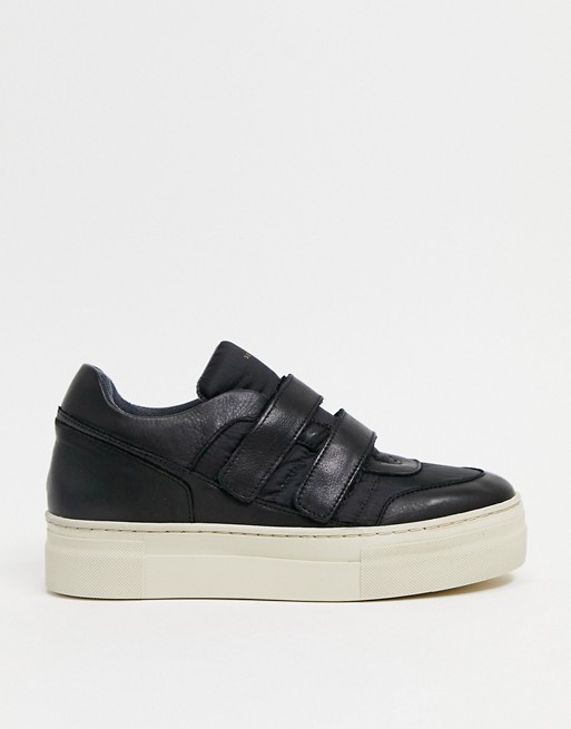 Selected Femme leather trainers with chunky sole in black
