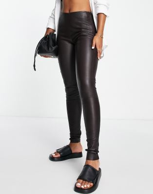 Selected Femme real leather leggings in brown - ASOS Price Checker