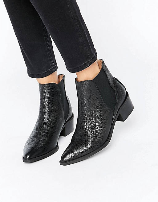 Selected Femme Lena Black Leather Grained Ankle Boots