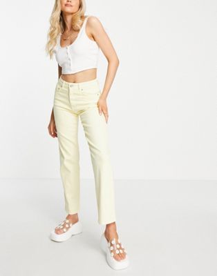 Selected Femme Lifa cotton straight leg jeans in pastel yellow - YELLOW - ASOS Price Checker