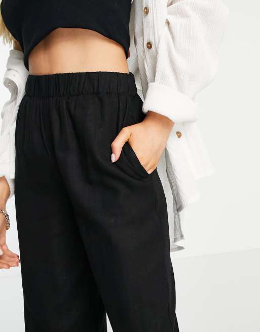 Selected Femme linen blend wide leg pants in black ASOS