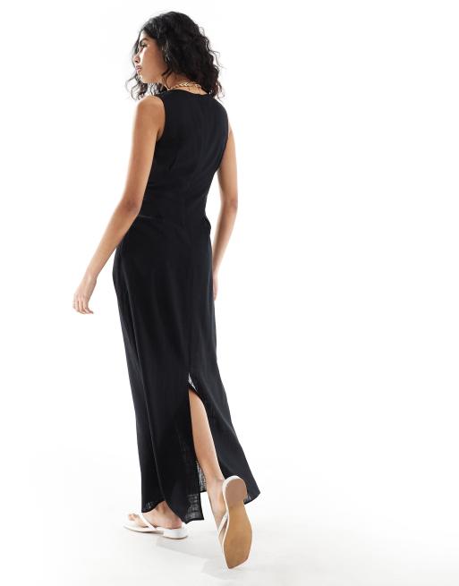 Selected Femme linen mix maxi dress in black, 4 of 4