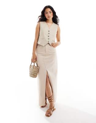 Selected Femme Linen Mix Vest In Gray