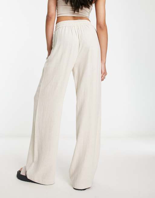 Womens Beach Pants Linen Blend Women High Waisted Wide Leg Pants Casual  Drawstring Elastic Womens White Linen : : Clothing, Shoes 