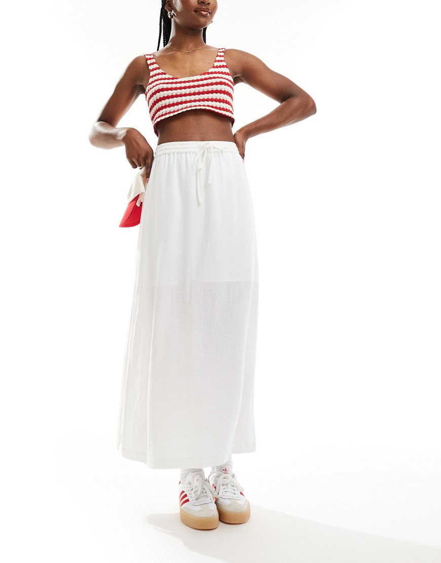 Selected Femme linen touch midi skirt in white