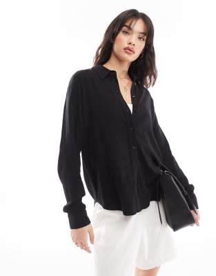 Selected Femme linen touch shirt in black