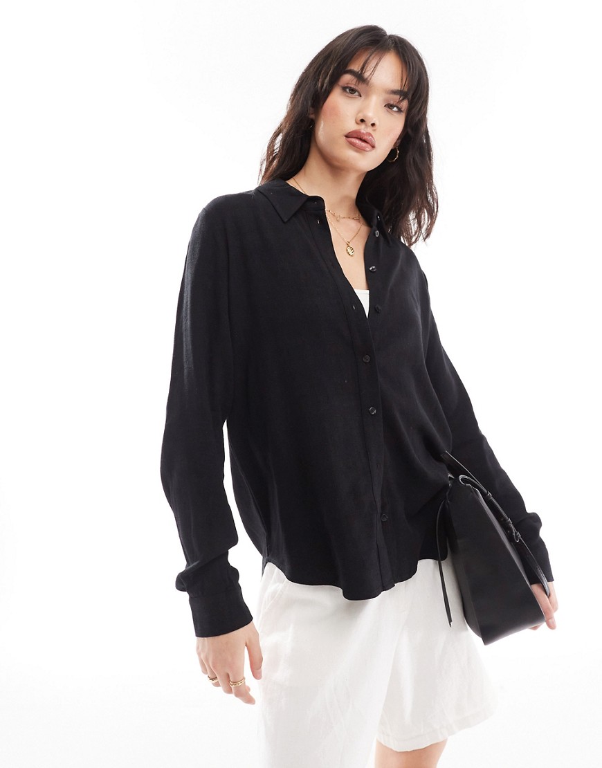 Selected Femme Linen Touch Shirt In Black