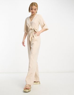 Selected Femme linen touch jumpsuit in sand