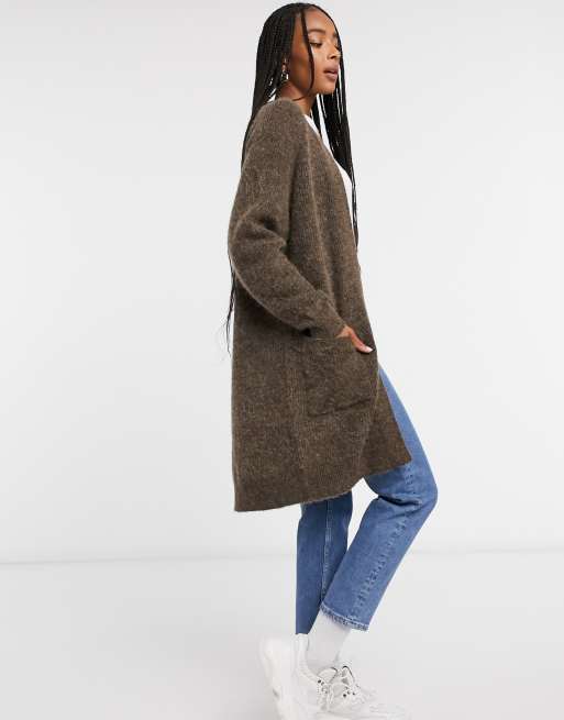 Selected Femme long cardigan in brushed knit in brown