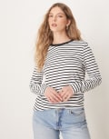[Selected] Selected Femme long sleeve boxy t-shirt in black white stripe-Multi S Multi