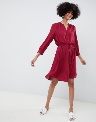 red midi shirt dress