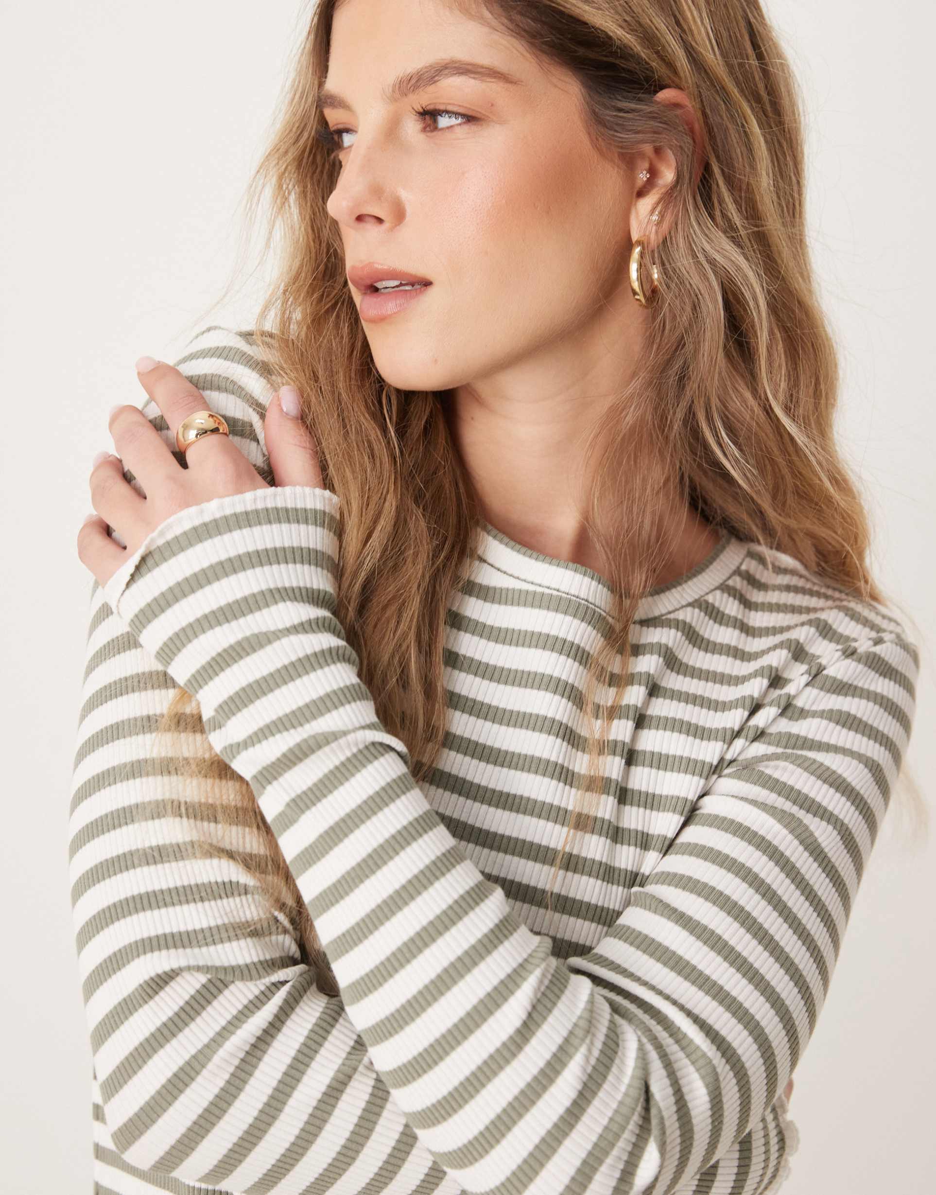 selected femme long sleeve ribbed green/white stripe