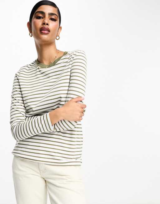 Selected Femme long sleeve T shirt in khaki stripe ASOS