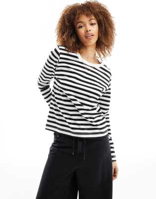 womens black and white striped long sleeve t shirt