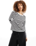 [Selected] Selected Femme long sleeve t-shirt in stripe-Black M Black