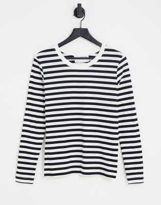 Selected Femme Long Sleeve T-shirt In Stripe-black