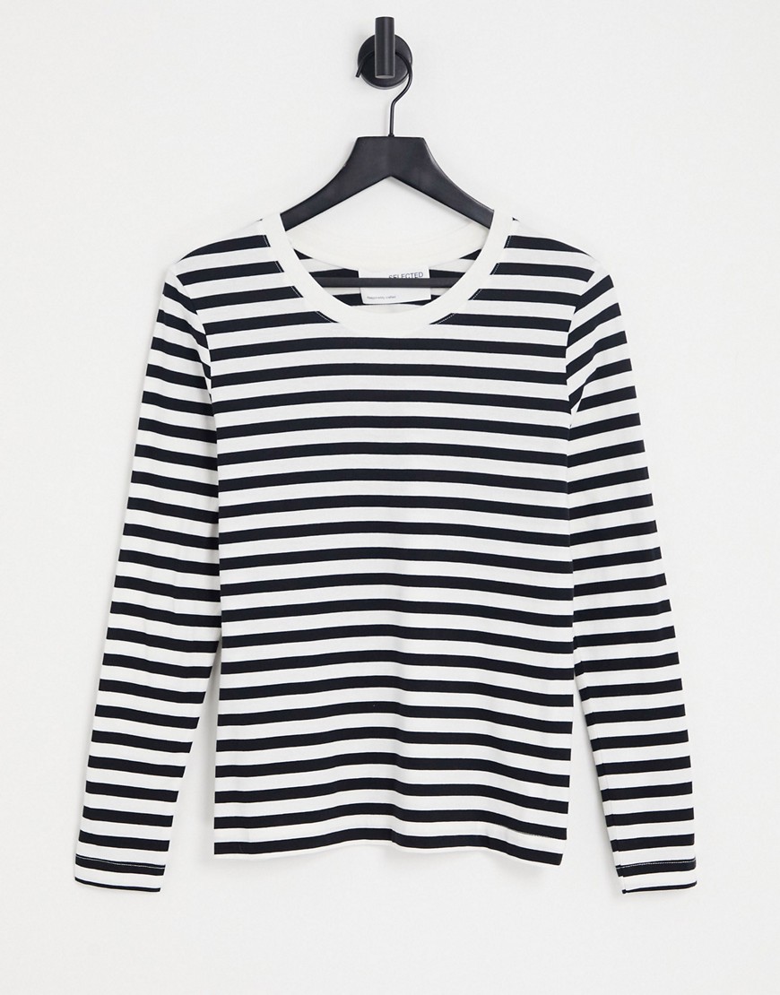 Selected Femme long sleeve t-shirt in stripe-Black
