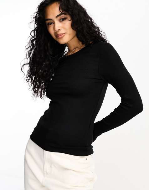 Selected Femme long sleeve top in black - view 1