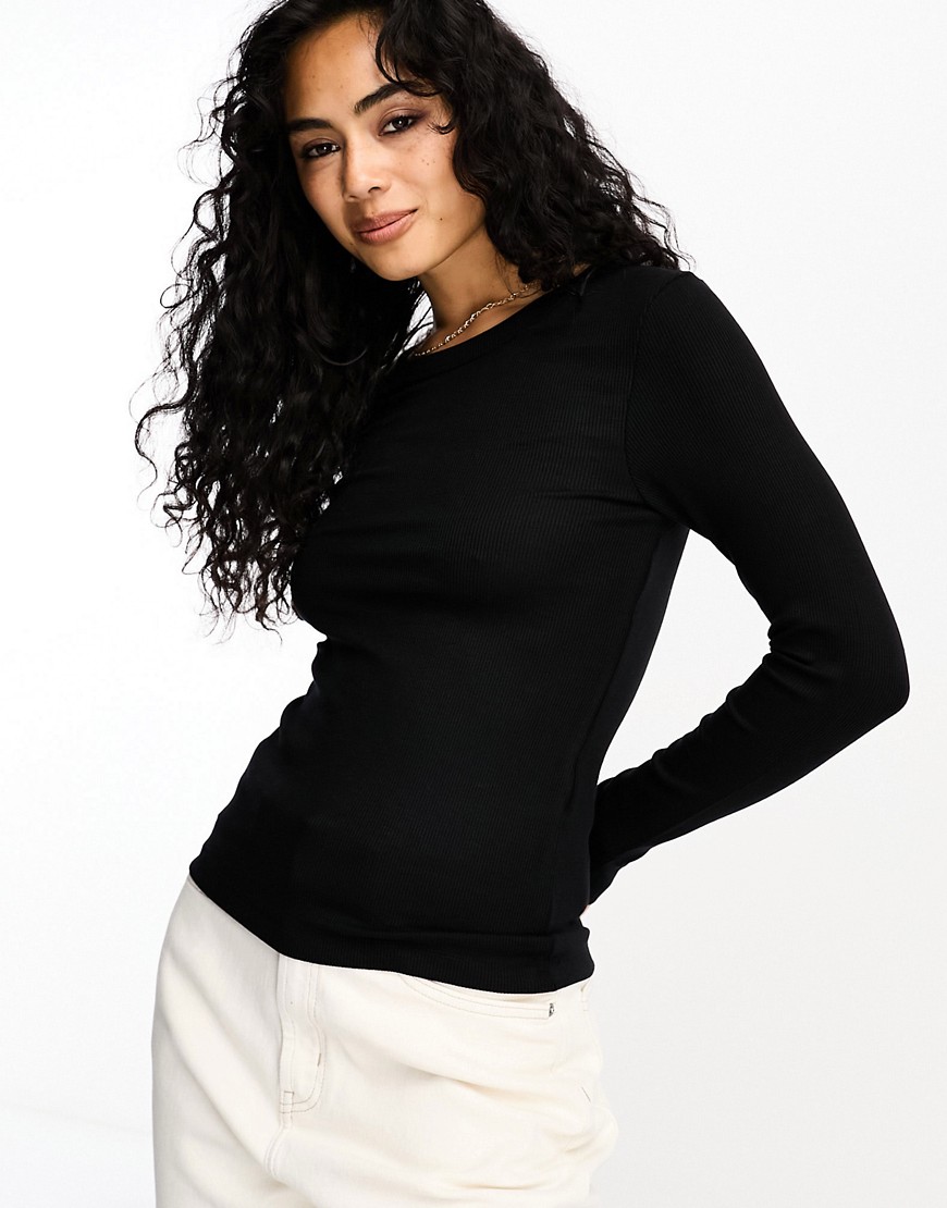 Selected Femme long sleeve top in black