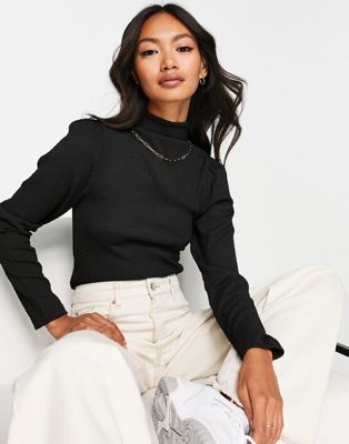 Selected Femme long sleeved textured top in black