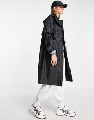 Selected Femme longline raincoat with toggle waist in black