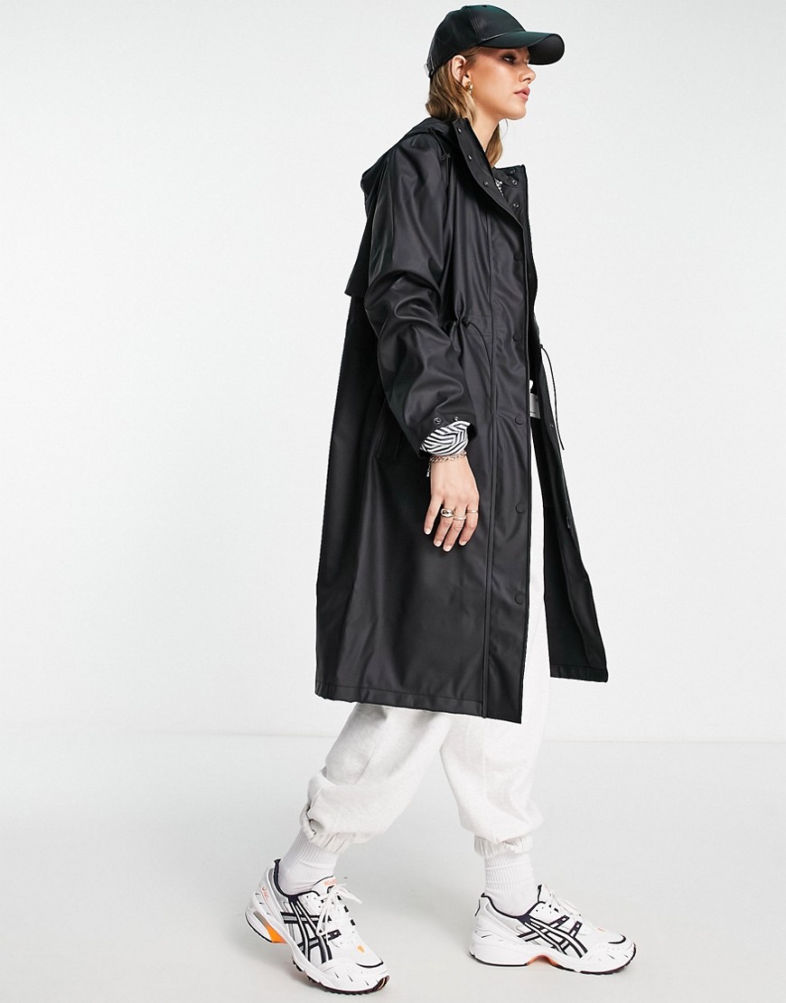 Femme longline raincoat with toggle waist in black