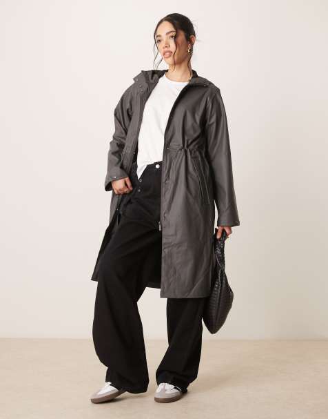 Selected Femme longline raincoat with toggle waist in black - view 1