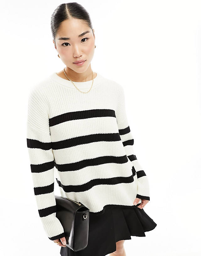 Selected - femme loose fit knitted jumper in cream with black stripes
