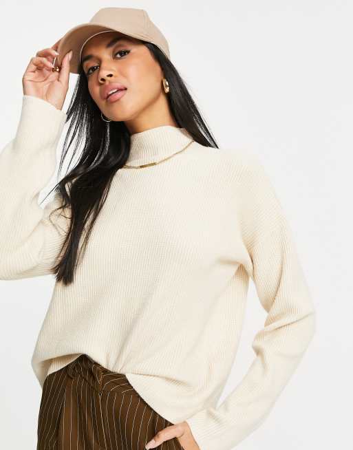 Selected Femme - Maglione accollato lavorato color crema 