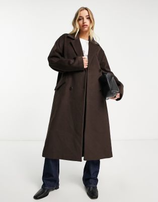 Selected Femme Manteau long en laine m lang e Marron chocolat