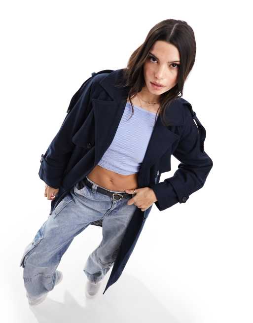 Selected Femme – Marinblå dubbelknäppt trenchcoat i ylle, 2 av 4