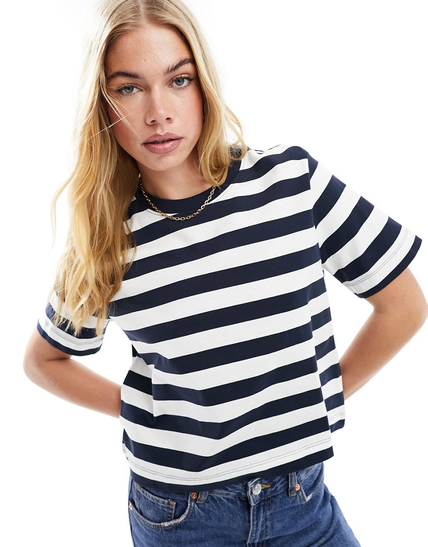 selected femme - marinblå randig t-shirt med boxig passform