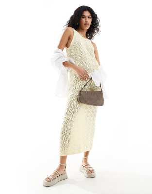 Selected Femme maxi crochet dress in yellow