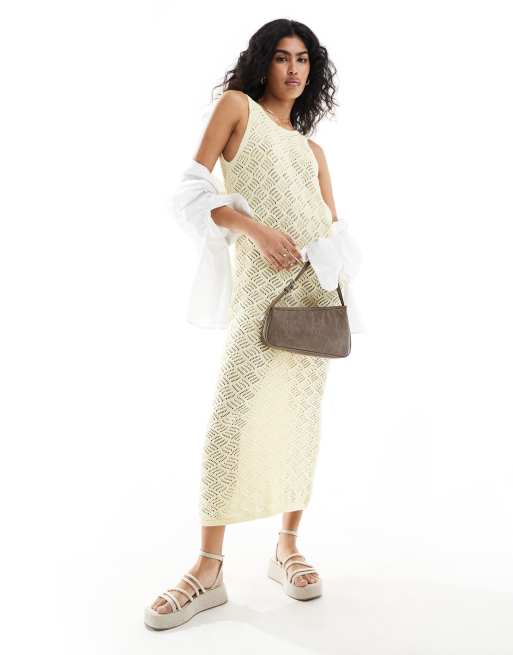 Selected Femme maxi crochet dress in yellow 